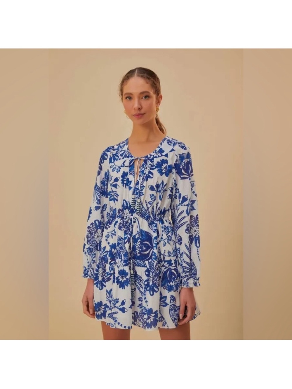 FARM Rio White Mini Dress with Blue Floral Print